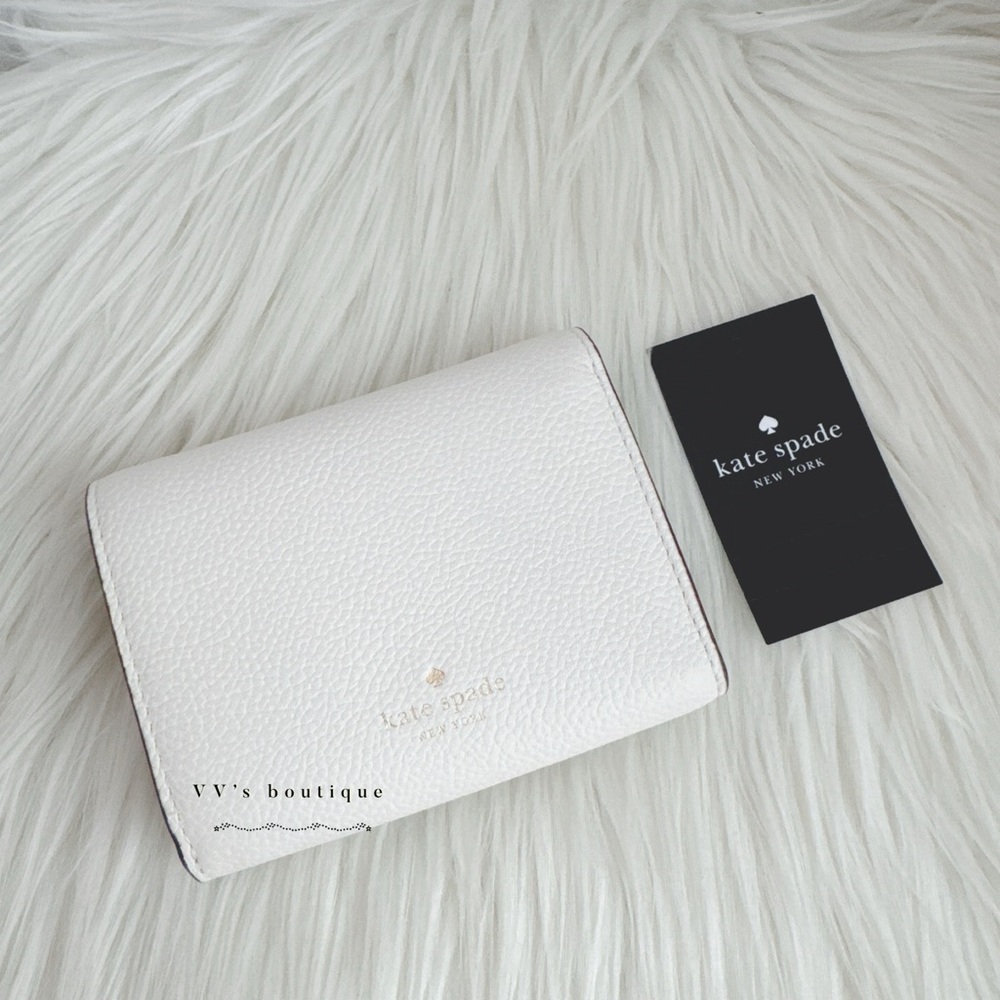 NWT Kate Spade Kayla Small L-Zip Wallet Pebble Leather Meringue White KK056 - Picture 2 of 5